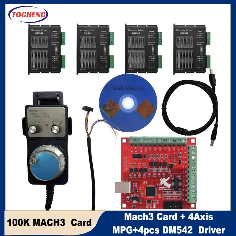 Mach3 100k 4AXIS Motion Control Card kit 4AXIS MPG   DM542 Motor Driver For Woodworking Engraving Machin CNC Machining Kit