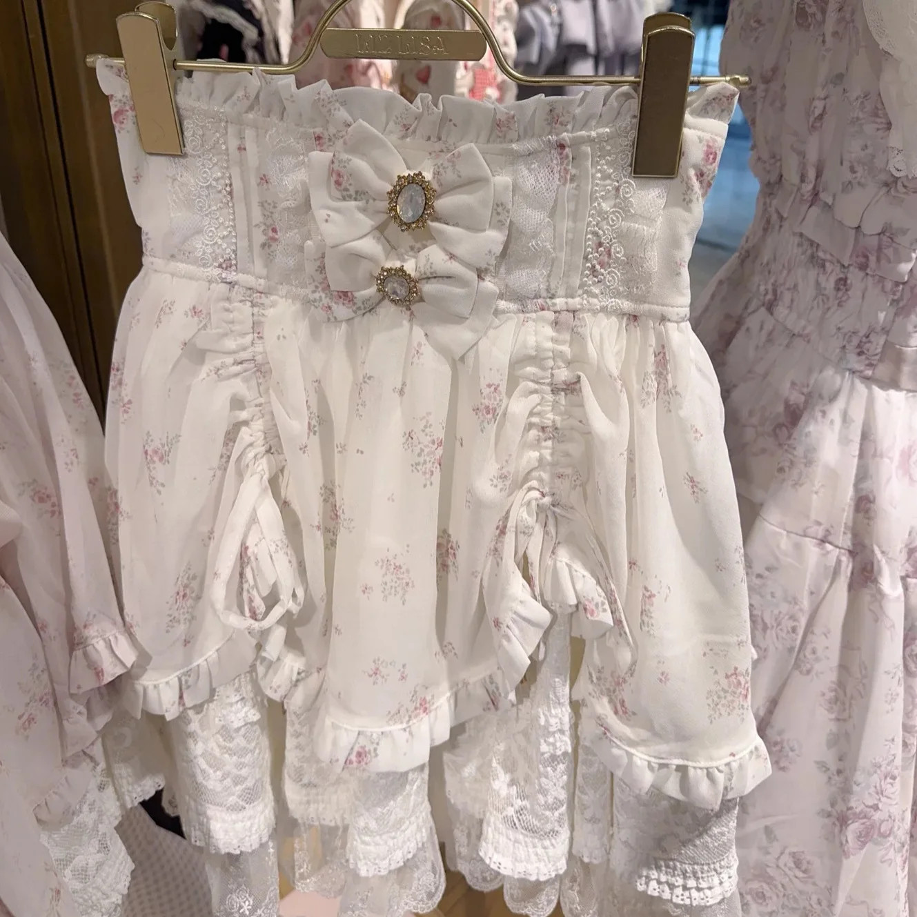 Minés japoneses estilo massa-produz liz saias doces cintura alta diamante arco rendas floral impressão versátil casual mini saia feminina