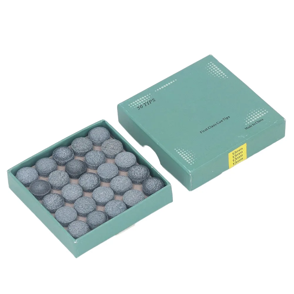 50PCS Leather Billiard Pool Cue Tips Storage Box Multiple Sizes Pool Cue Tips Replacement Glue-on Billiard Cue Tips Pool Cues