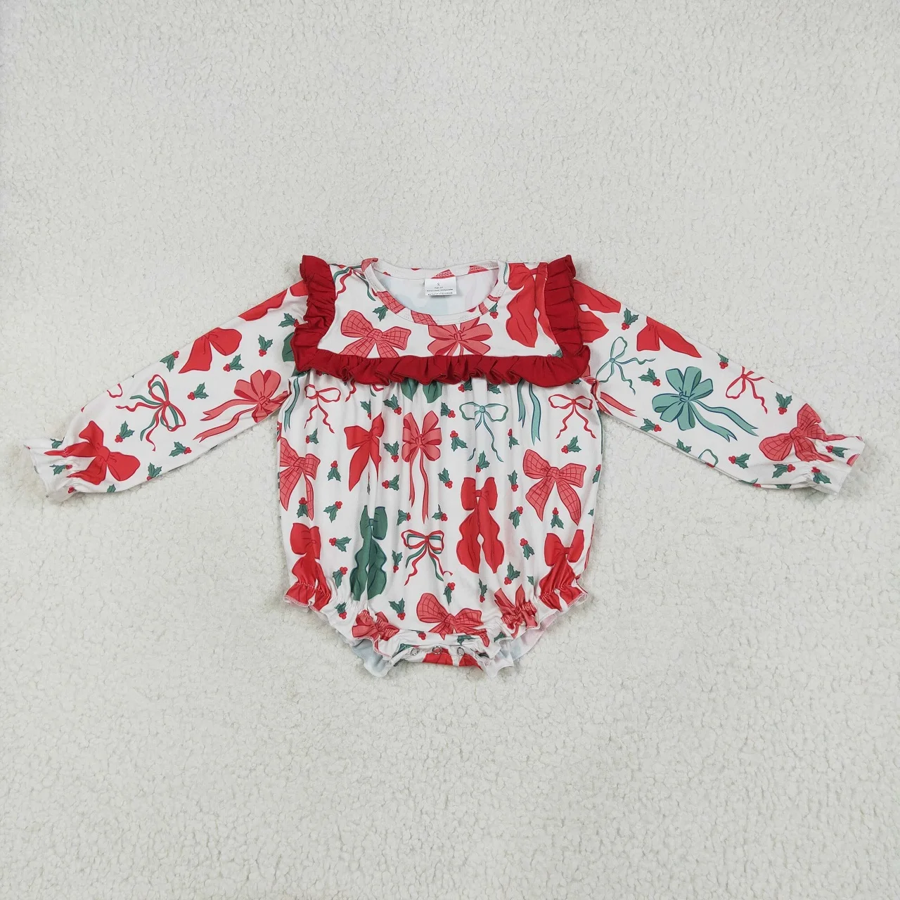 

Wholesale Newborn Coverall Christmas Bows Red Ruffle Bodysuit Children Baby Girl Romper Kids Infant Toddler Bubble Clothing