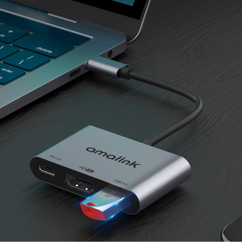 PD 充電 4K@30Hz 延長ケーブル USB 同期コントローラー アダプター ドック ステーション Type-C to HDMI 互換アダプター USB ハブ