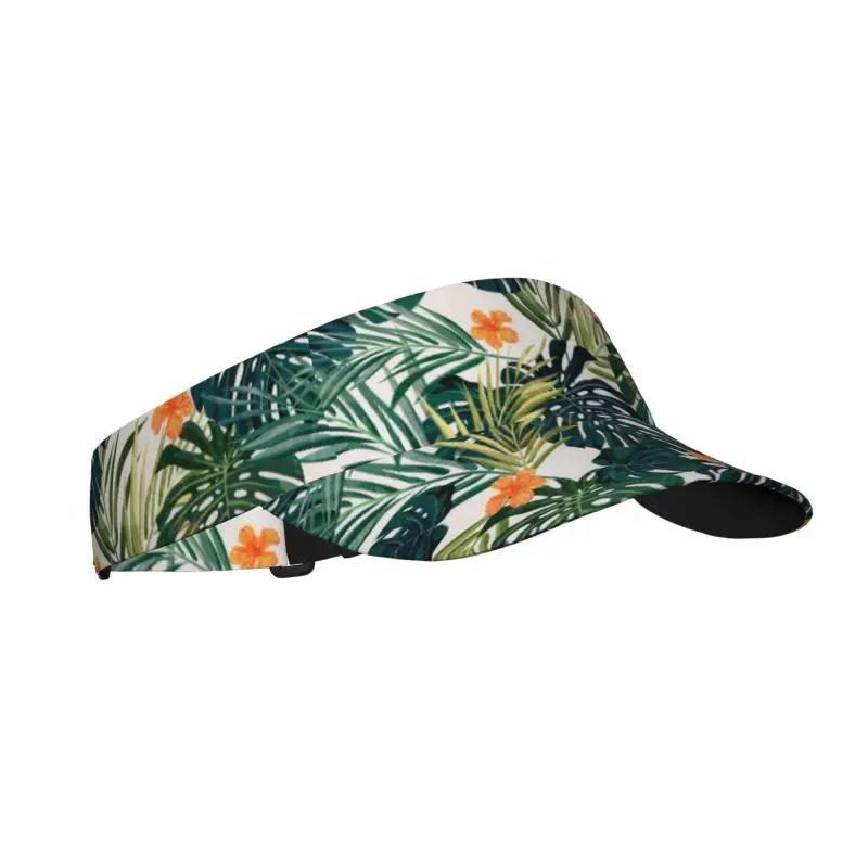 Tropical Palm Leaves Flowes Print Sports Sun Visor Hats Adjustable Women Lightweight Empty Top Visor Hat for Running Tennis Golf