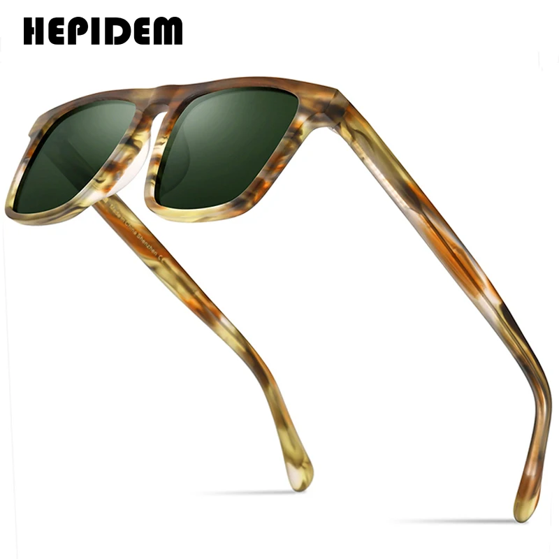 

HEPIDEM Acetate Polarized Sunglasses Men Vintage Square Trendy Famous Luxury Brand Designer Transparent Sun Glasses y2k 9283