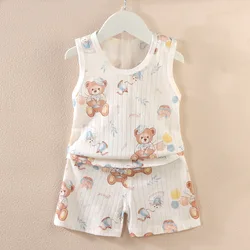 Boys Girls Pure Cotton Summer Clothes Children Long Johns Suit Child Baby Pajamas Kids Home Clothes