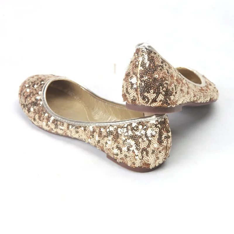 TIMETANGSequined bling golden flat shoes ballet Women loafers round toe party office lady slip on shoes party work drivingE634