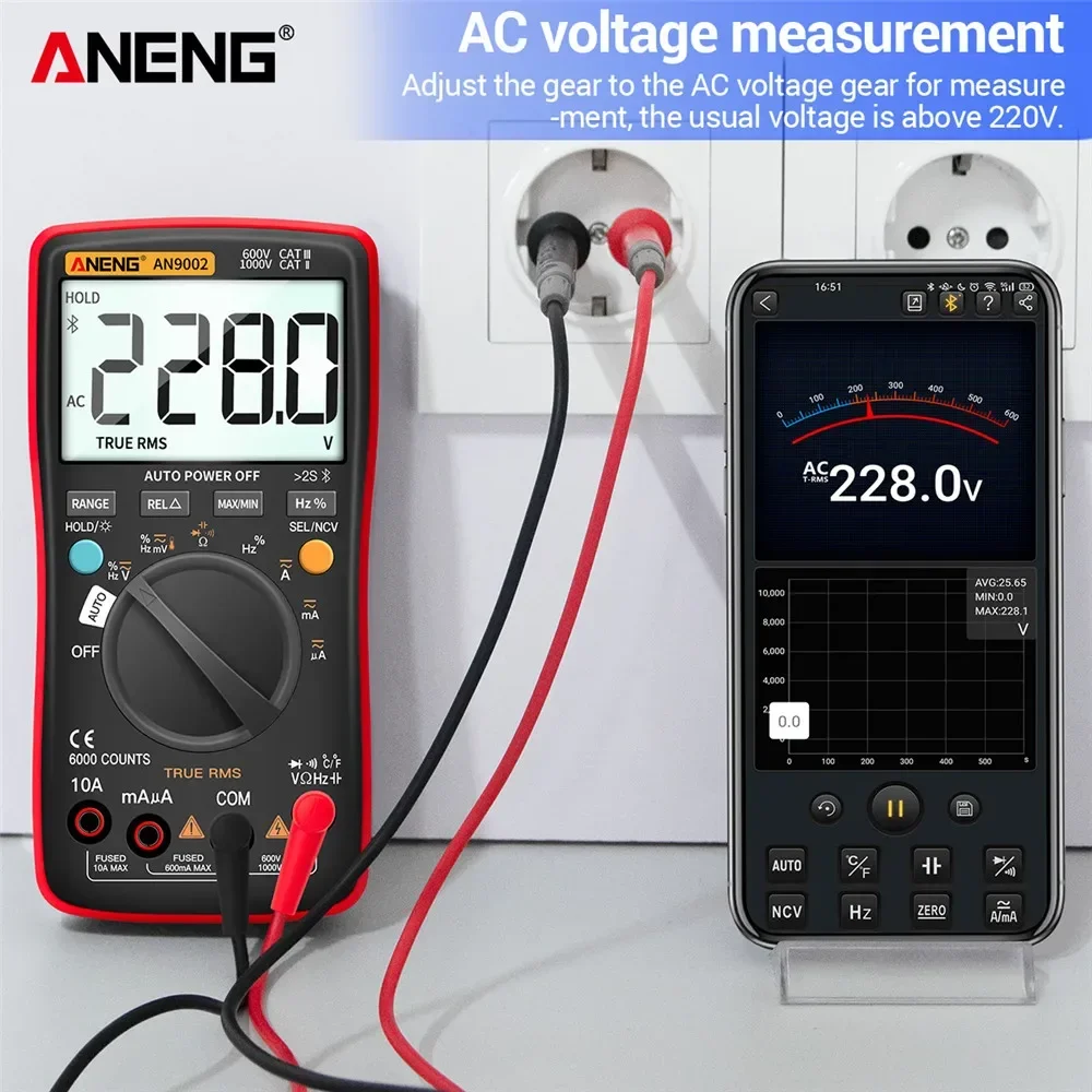 AN9002 Bluetooth Digital Multimeter 6000 Counts Professional MultimetroTrue RMS AC/DC Current Voltage Tester Auto Range