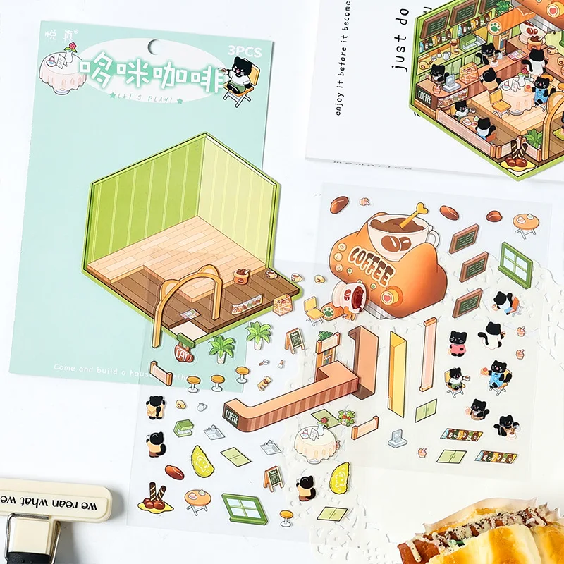 1pc Workshop 3D Stereoscopic Scene Stickers DIY Decompression Miniature Scene Handbook Stickers