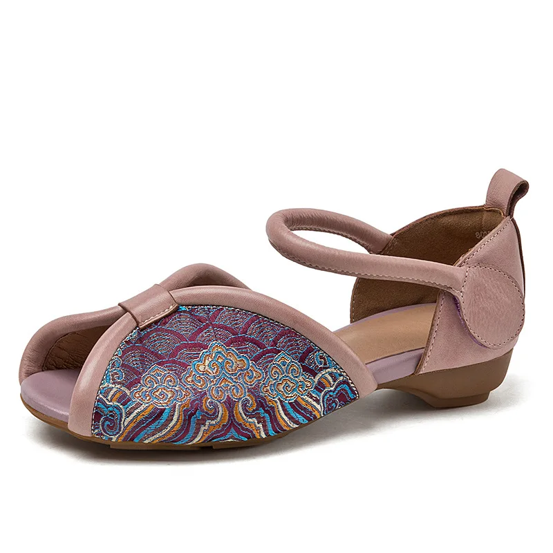 

Retro Nostalgic Style Cowhide Sandals Summer Women's Shoes All Genuine Leather