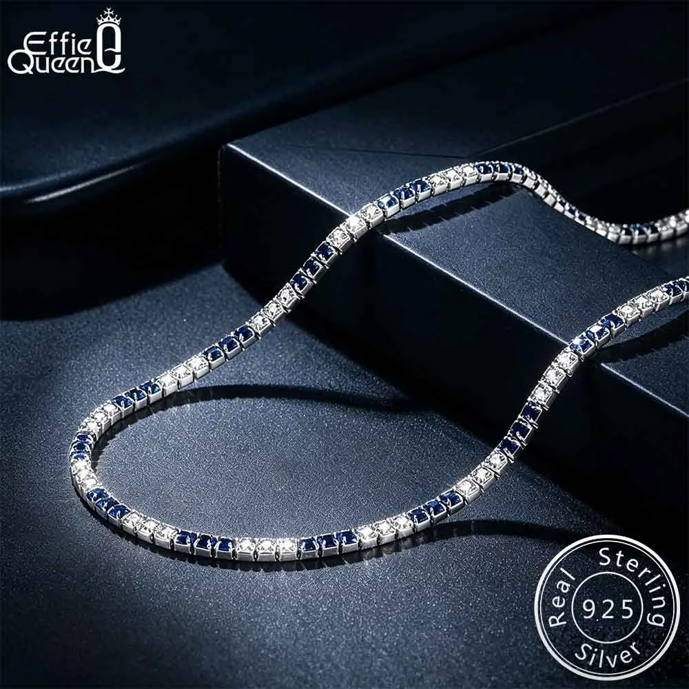 

Effie Queen White Blue Tennis Necklace for Women Wedding S925 Sterling Silver Full Diamond Choker Chain Sparkling Jewelry SC49