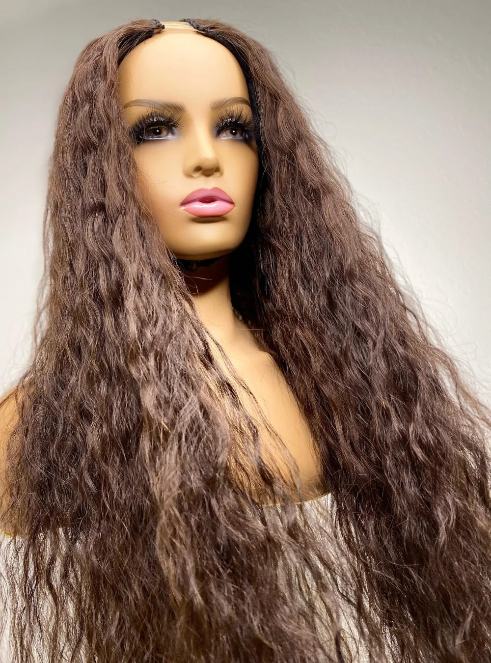 30Inches Long Water Wave #2 Color Brown Hair 2x4 Opening U Part Wigs 100% Human Hair Full Ends Glueless 200Density V Part Wigs