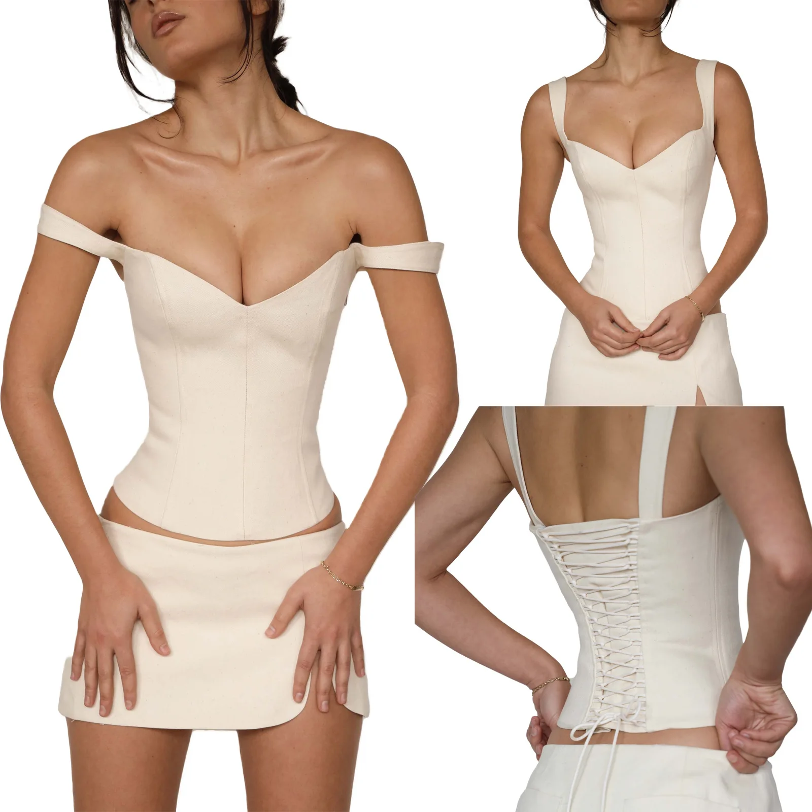 

Women's European American Style Tight Cotton Crop Top Strapless Bandeau with Tie Back Seamless Underlayer for Body Shaping