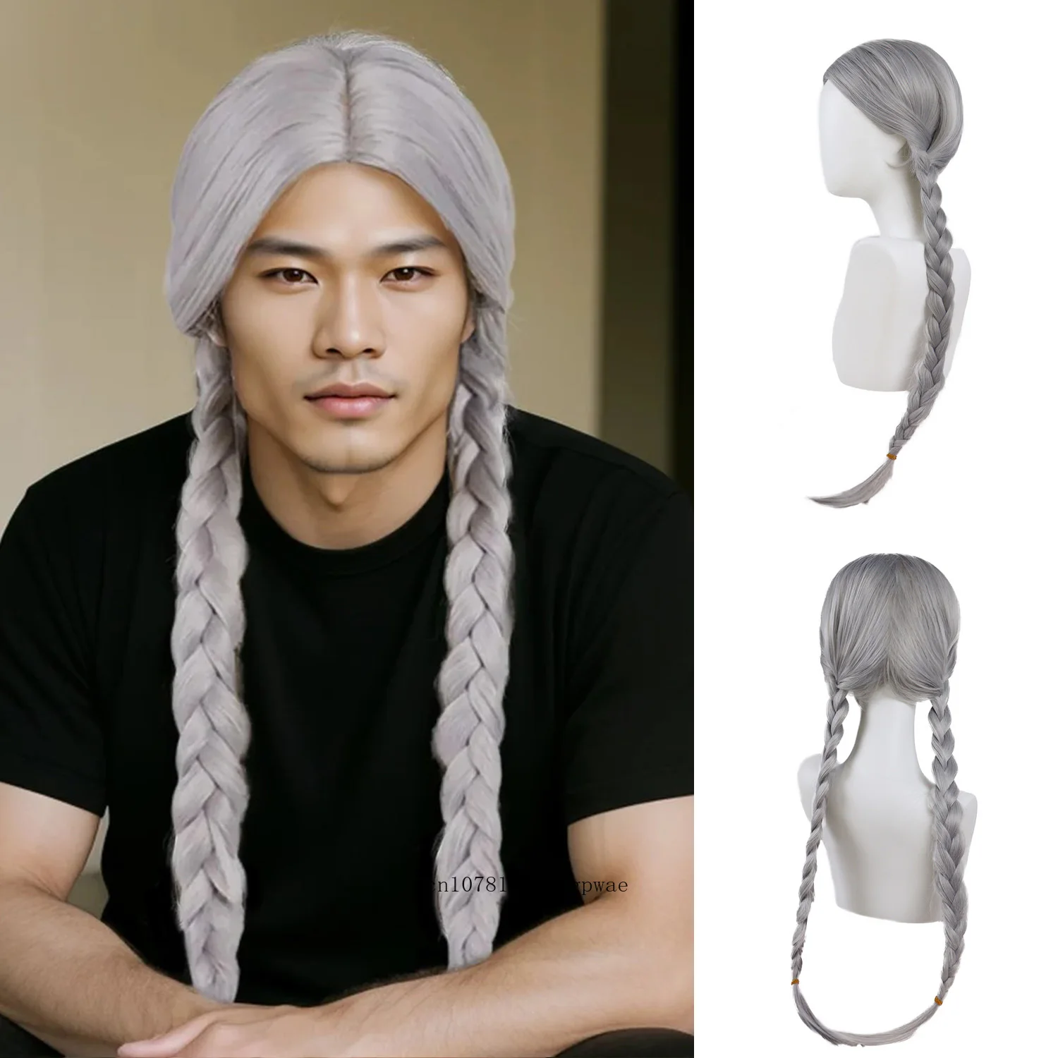 

Synthetic Hair Braided Hippie Wig for Men Silvery Grey Men's Willie Nelson Wig 60s Rocker Old Man Style Halloween Music Festival