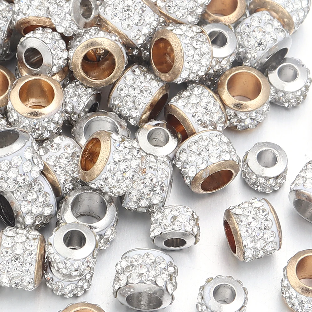 

20pcs/lot Rhinestone Crystal Shambhala Beads Alloy Big Hole Round Loose Spacer Beads For DIY Jewelry Making Bracelet Necklace