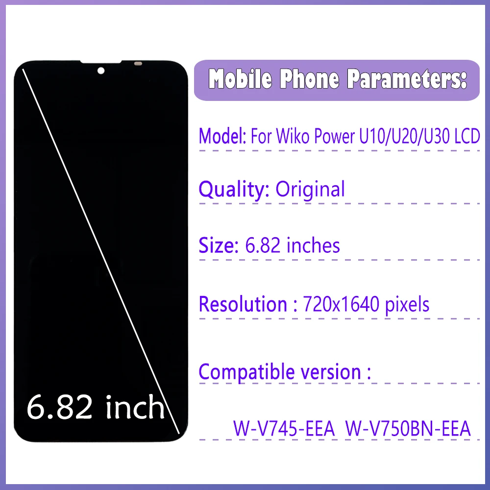 6.82'' Original For Wiko Power U10 U20 U30 LCD Display Screen Touch Panel Digitizer For Wiko U10 LCD U20 LCD Screen U30 Display