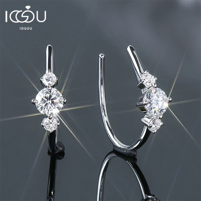 IOGOU Unique  U Type Earring D Moissanite Diamond Round Hoops Original 925 Sterling Silver Earrings for Women 2023 Trend Jewelry