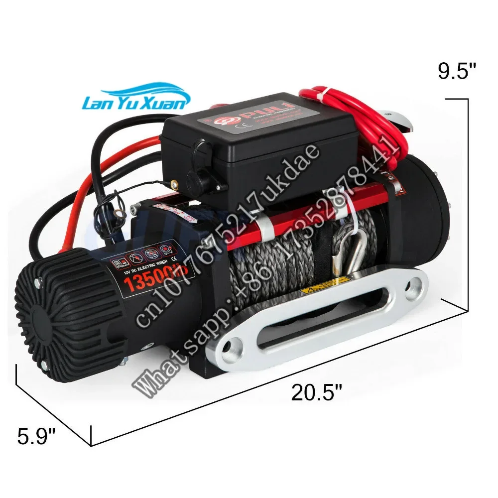 Cabrestante eléctrico de 12v y 6T, cabrestante de recuperación ATV, cuerda sintética de 13500 libras con Control remoto para grúa de elevación ATV