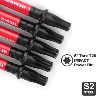 Geinxurn 6吋 #20 Torx 衝擊式強力插入式螺絲起子頭,磁性 T20 電動螺絲起子頭,S2 合金鋼 T20 螺絲起子頭套裝(散裝) 8 最佳銷售 20號星形螺絲 - №8