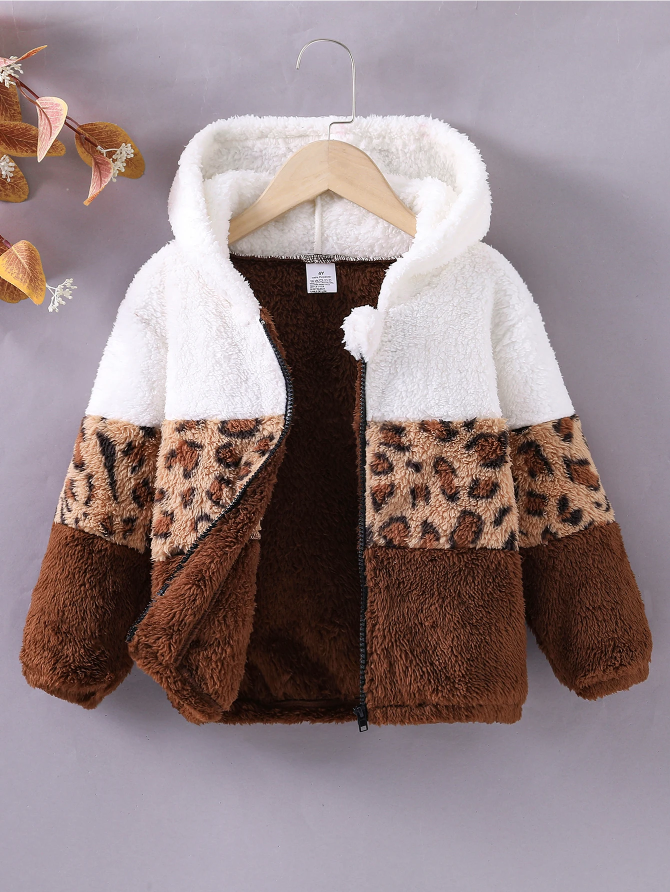 Modische Herbst- und Winterkleidung für Mädchen, Fleecejacke, mehrfarbige Leopardenmuster-Kombinations-Cardigan-Reißverschlussjacke für Kleinkinder, stilvolle und jugendliche Outdoor-Kleidung, warmer,
