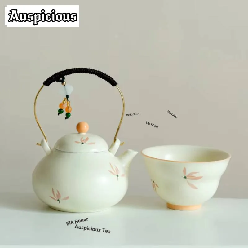 130ml Exquisite Cream Pink Orchid Lifting Handle Teapot Elegant Tea Infuser Pot Tea Soaking Kettle with Strainer Drinkware Craft