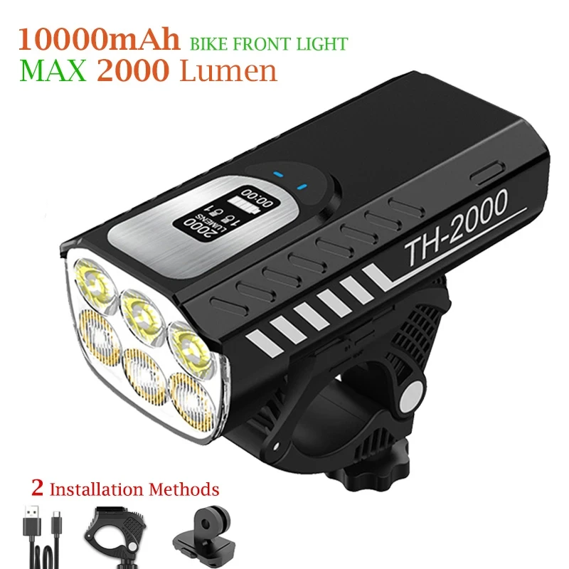 Bike Light 2000 Lumens 6LED Super Bright Bike Lights for Night Riding,Waterproof Front Headlight Rechargeable Bike Taillights