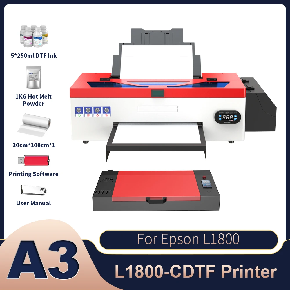 

Принтеры A3 DTF для Epson L1800 Impresora A3 DTF Печатная машина для футболок Принтеры A3 DTF для футболок с капюшоном Все ткани