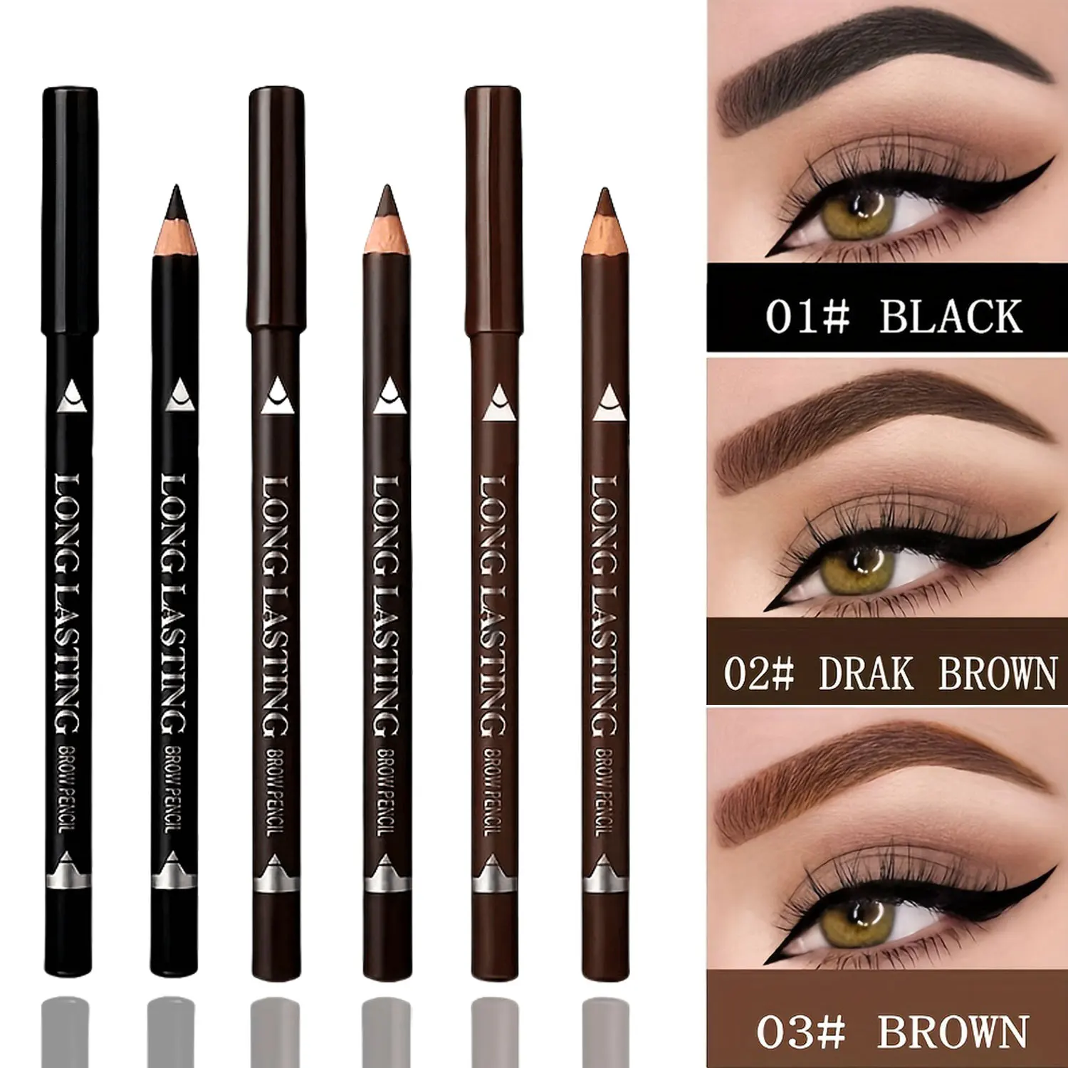 2-in-1 Wooden Handle Waterproof Eyeliner & Eyebrow Pencil, Sweatproof Makeup Pen for All Skin Types, Multi-Use Cosmetic Tool