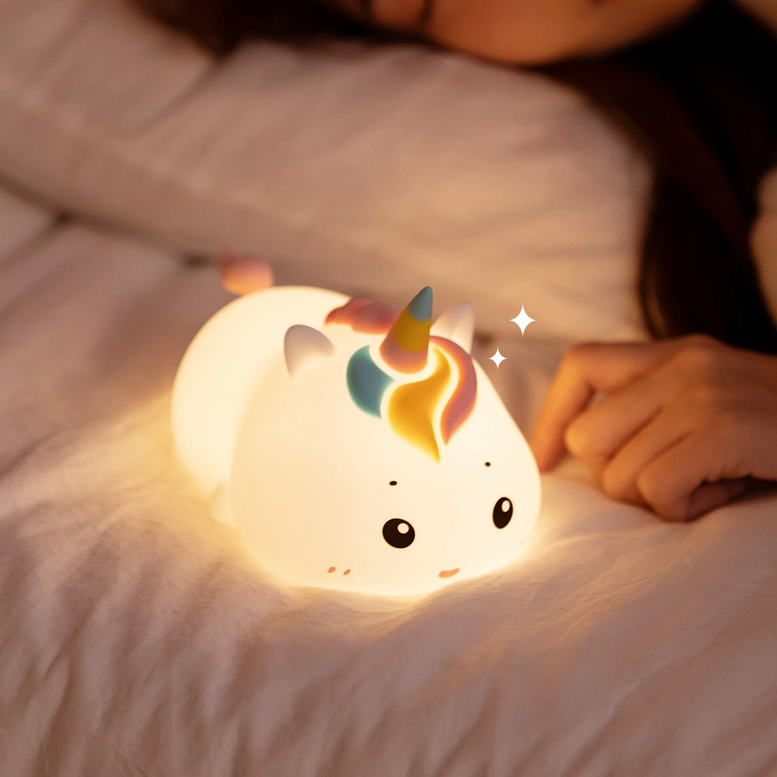 Luz de noche LED de silicona con Control remoto, lámpara táctil recargable con USB, unicornio, Animal de dibujos animados, decoración de dormitorio, regalos