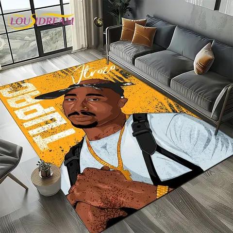 3D Rapper Eminem Tupac 2pac Hip-Hop Rap God Carpet Rug for Living Room Bedroom Home Sofa Decoration,Area Rug Non-slip Floor Mat
