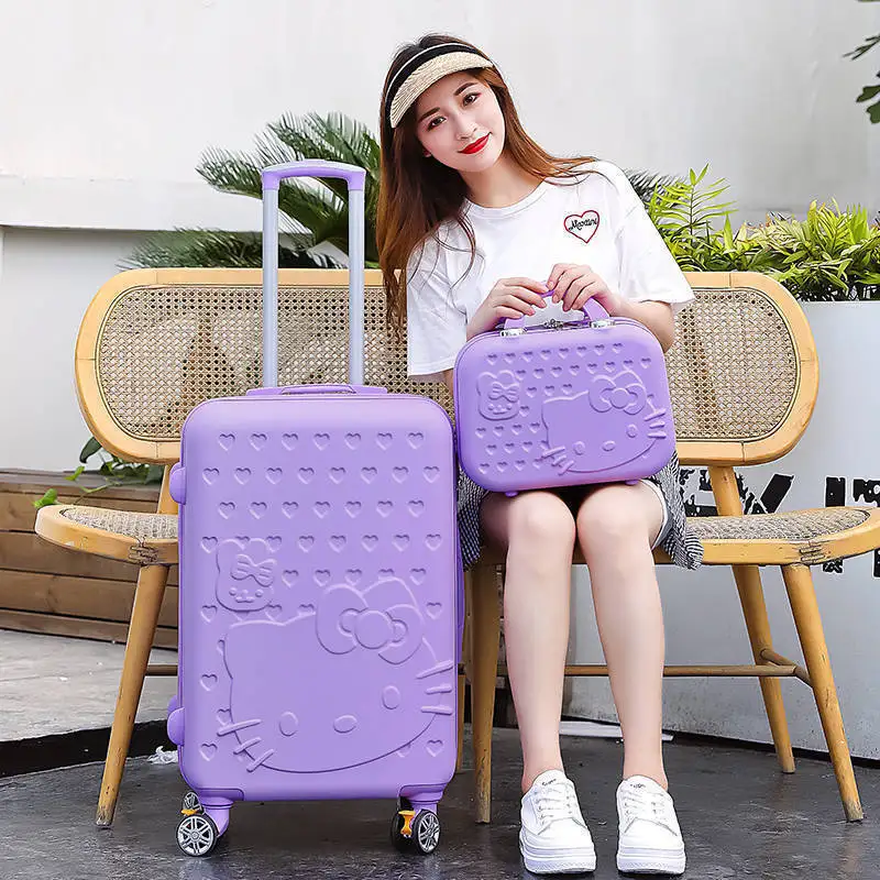 Sanrioed Hello Kitty 20-Inch 24 Inch Trolley Case Suitcase Anime Kawaii Mother Box Mute Universal Wheel with Lock Student Travel