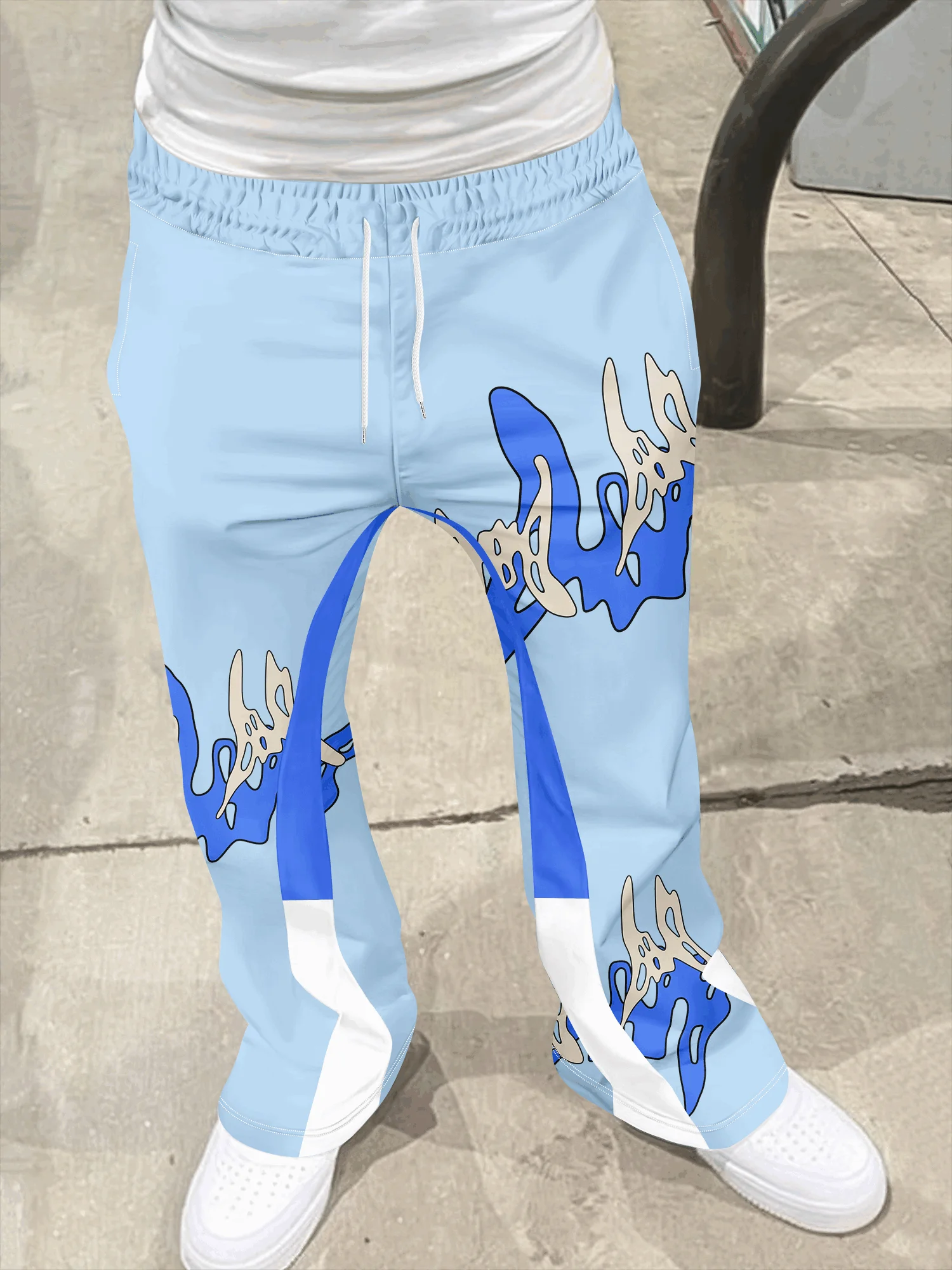 Unisex-Hose mit geradem Bein, lange Hose mit 3D-Abstraktdruck im Graffiti-Stil, Farbblock-Design, schnelltrocknende Hose, lockere Streetwear-Hose für Damen und Herren. – Detail 5