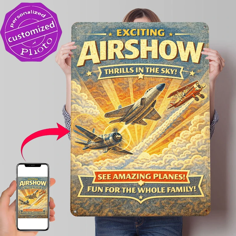 Exciting Airshow Vintage Metal Poster Customized Wall Art Retro Vintage Metal Signs for Man Cave Decoration Home Room Ornaments