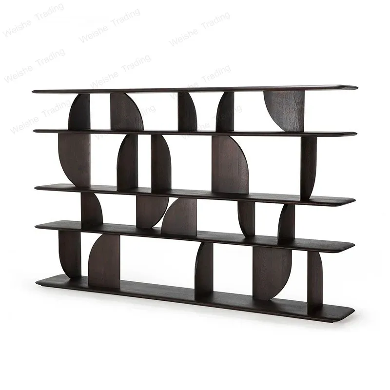 Black solid wood bookshelf floor-to-ceiling wabi sabi bogu shelf Nordic bookcase display cabinet Living room Duobao grid