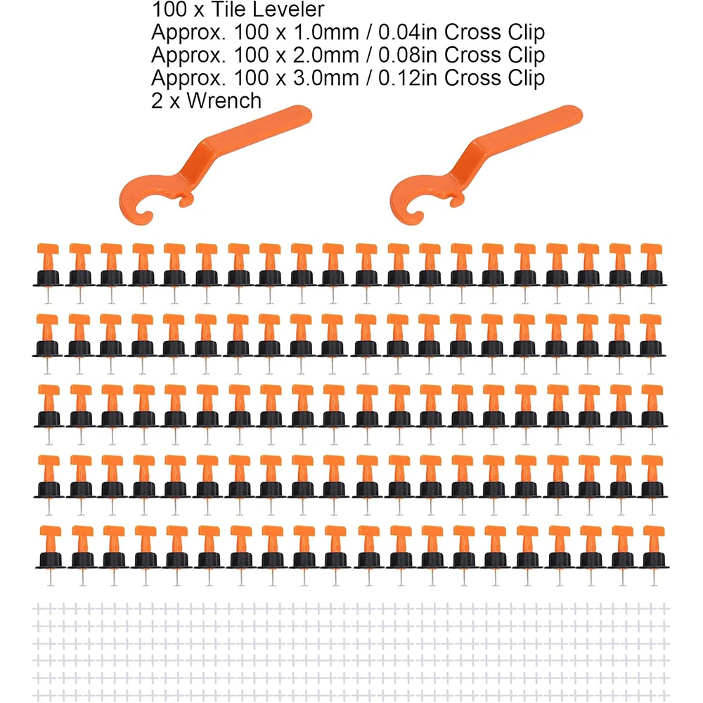 100pcs Tile Leveler Set Reusable Tiles Leveling System Kit with 300 Cross Clip 2Wrench for Floor Tile Leveling System Kit(50set)