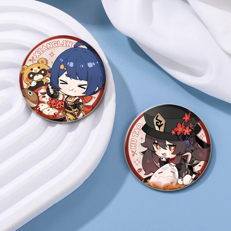 58mm Anime Genshin Impact Round Pins Cartoon Badges Cosplay Handmade Tinplate Brooch for Backpack Clothes Chest Ornament Gifts
