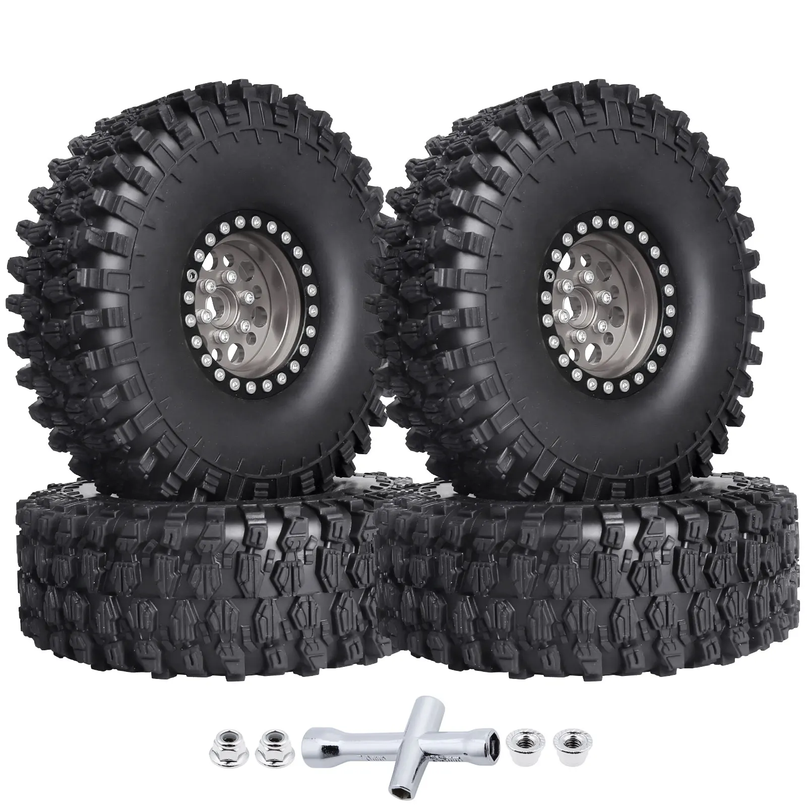 HobbyPark 120mm 1.9 Crawler Tires and 1.9 Beadlock Wheels Set for Axial SCX10 II III Traxxas TRX-4 Redcat Gen8 Gen7 Upgrades