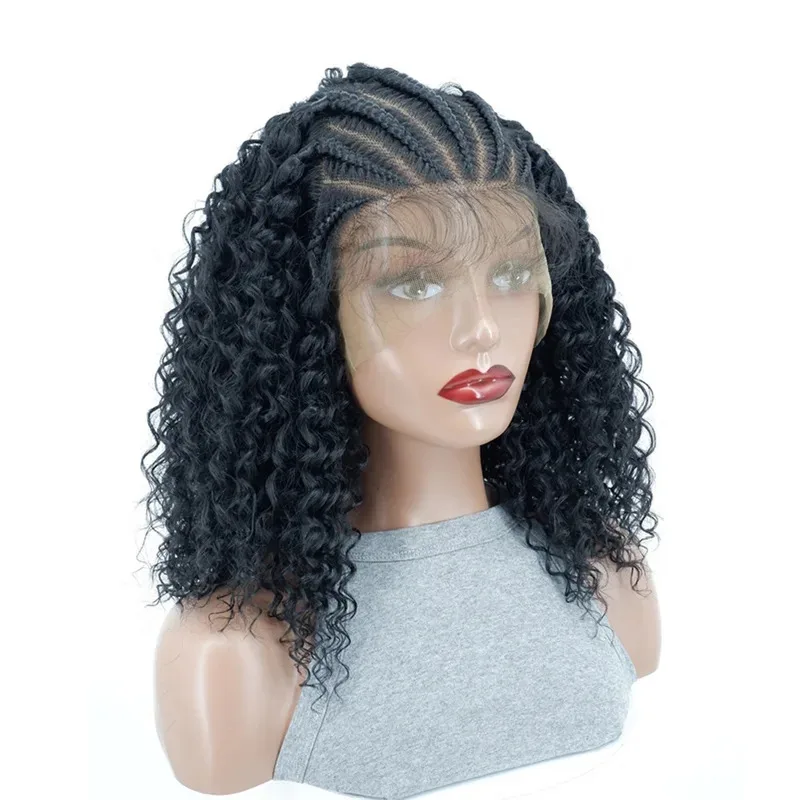 

25COSNew Kinky Curly Bob Braided Wig 13x6 Lace Braided Synthetic Wig For Black Women Baby Hair Transparent Lace High Quality Dai