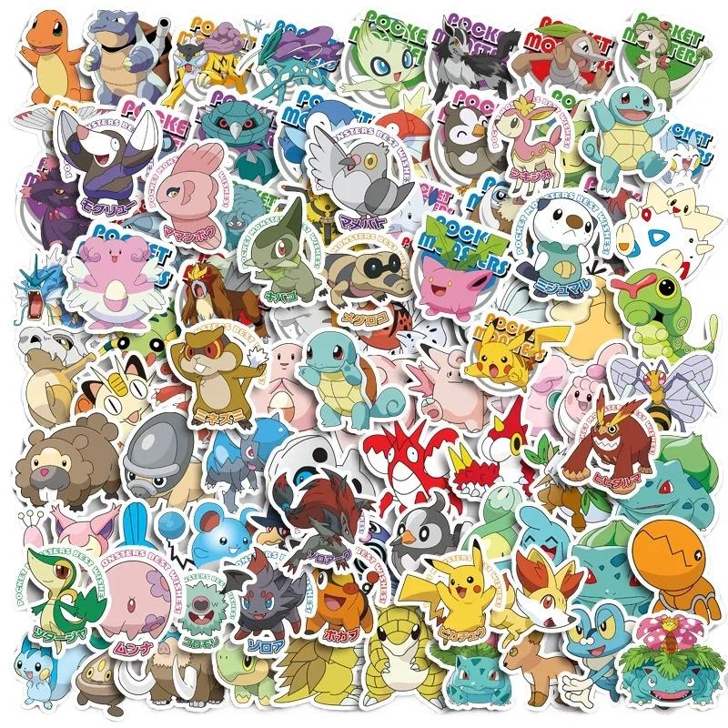 

100PCS Kawaii Pikachu Anime Pokemon Stickers Decoration Decals Laptop Skateboard Car Luggage Phone Waterproof Sticker Toy