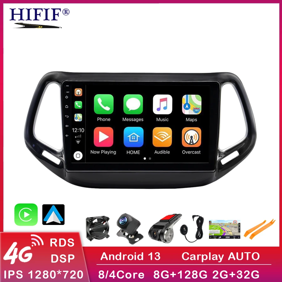 

8+128G For Jeep Compass 2 2016 2017 2018 Android 13 Car 4G Radio 2 Din Carplay AM RDS IPS DSP 128G Multimedia Player Navigation