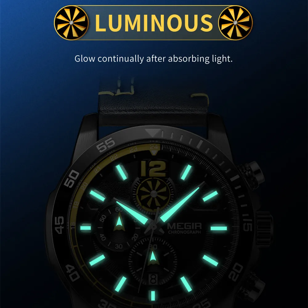 MEGIR Brand Original Men Watches Quartz Chronograph Luxury Leather Strap Sports Military Watch Waterproof Date Clock Wristwatch