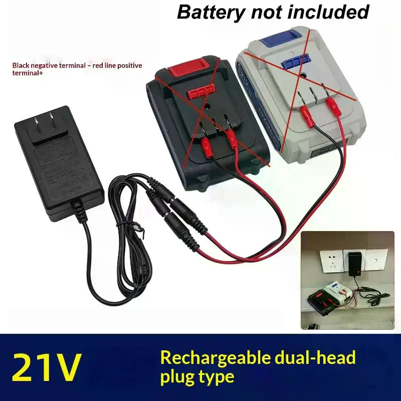 Portable 18/21V/24V Lithium Dual-head Charger Overload Protection Universal Battery Charger Plug-in Charger