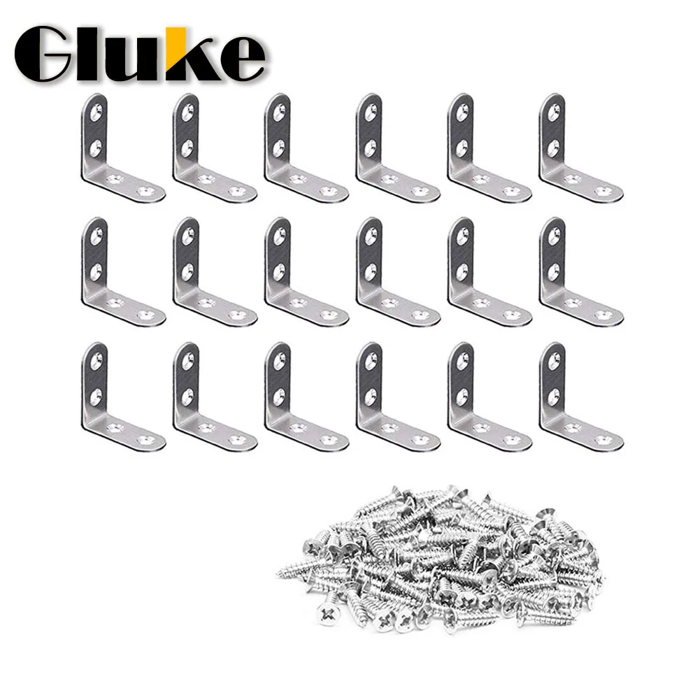 18pcs L Bracket Angle Combinations Right Angle Brackets Fastener 40*40mm with 72pcs 4*16mm Screws Hardware for Home Furniture