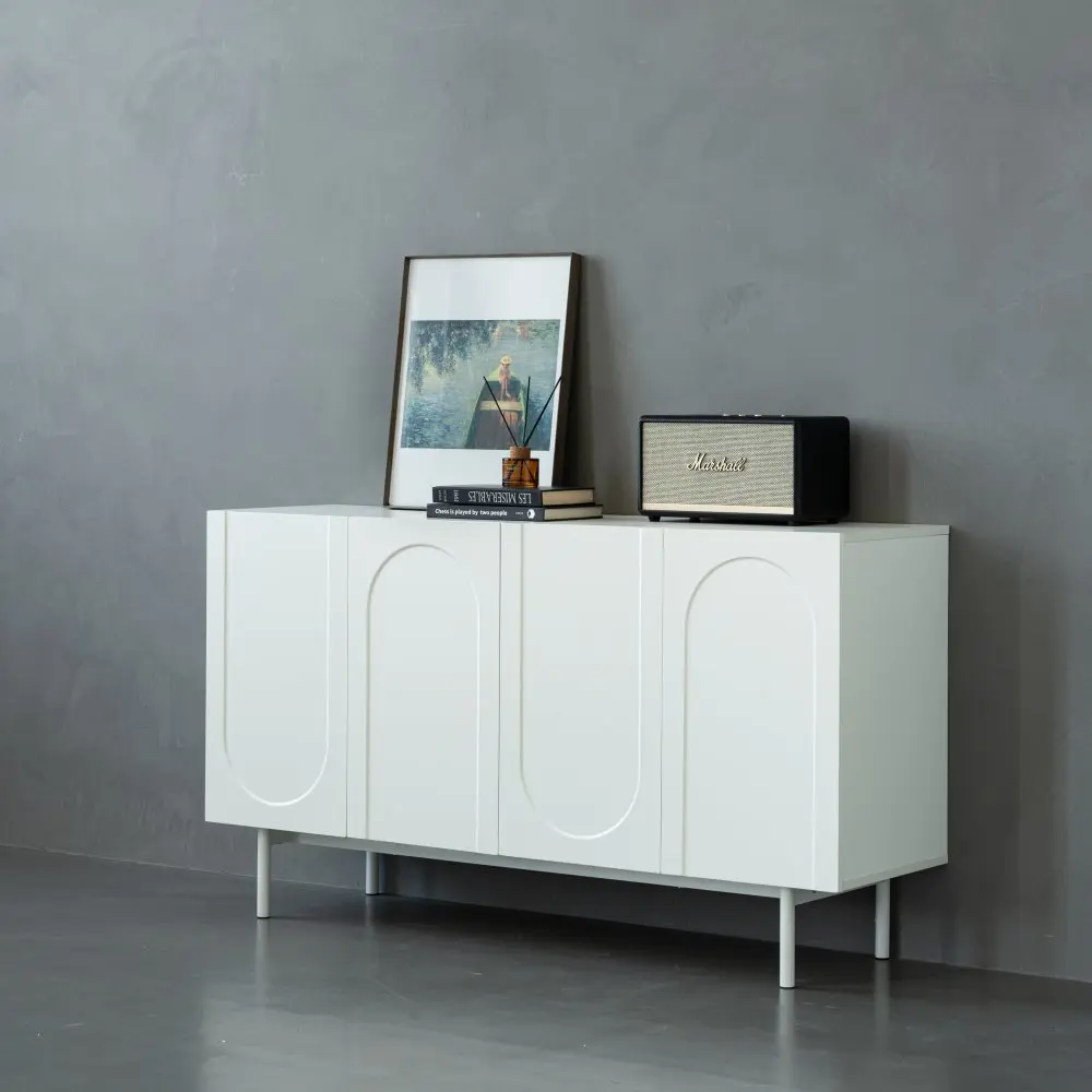 Modern Accent Sideboard Buffet Cabinet with 4 Door, Entryway Cabinet with Storage for Living Room, Dinning Room, Cream White