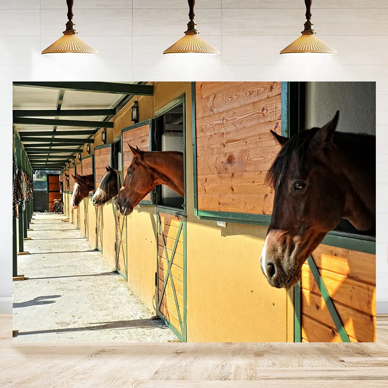 Horse Stable Photography Backdrop Wooden Farm Barn Background Western Countryside Backdrops Cowboy Party Decoration Banner