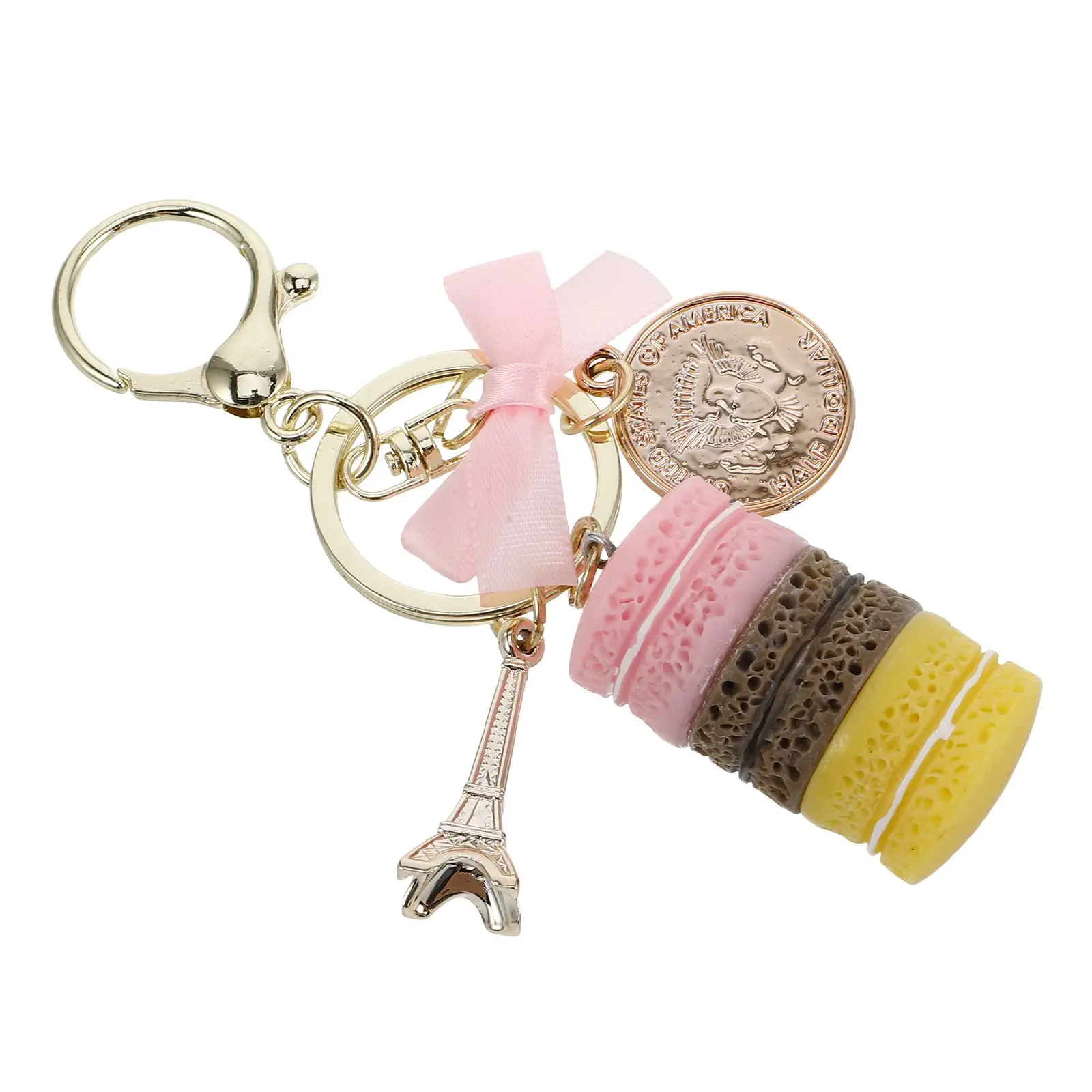 

Three Layer Macarons Pack Metal Keychain Eiffel Tower Pendant Creative Fashionable Gift Idea for Women Girl Collectors