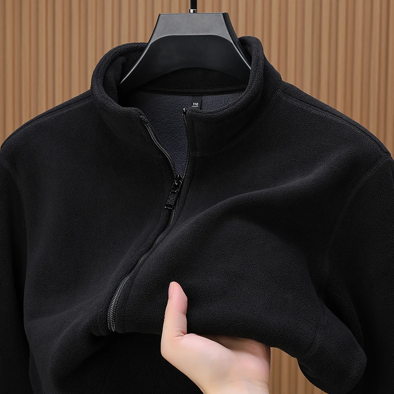 High-End Men's Thickened Fleece Jacket Double-Sided Velvet Casual Outerwear Trendy Autumn Winter New Style Loose Fit Polyeste...