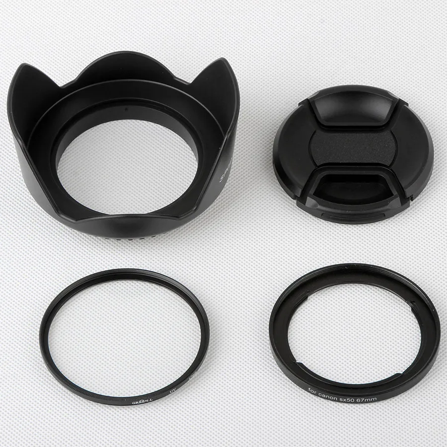 4IN1 Camera Lens Adapter Ring for Canon PowerShot SX40 SX50 SX60 SX70 SX520 SX530 SX540 HS to 67mm UV Filter Lens Hood Lens Cap