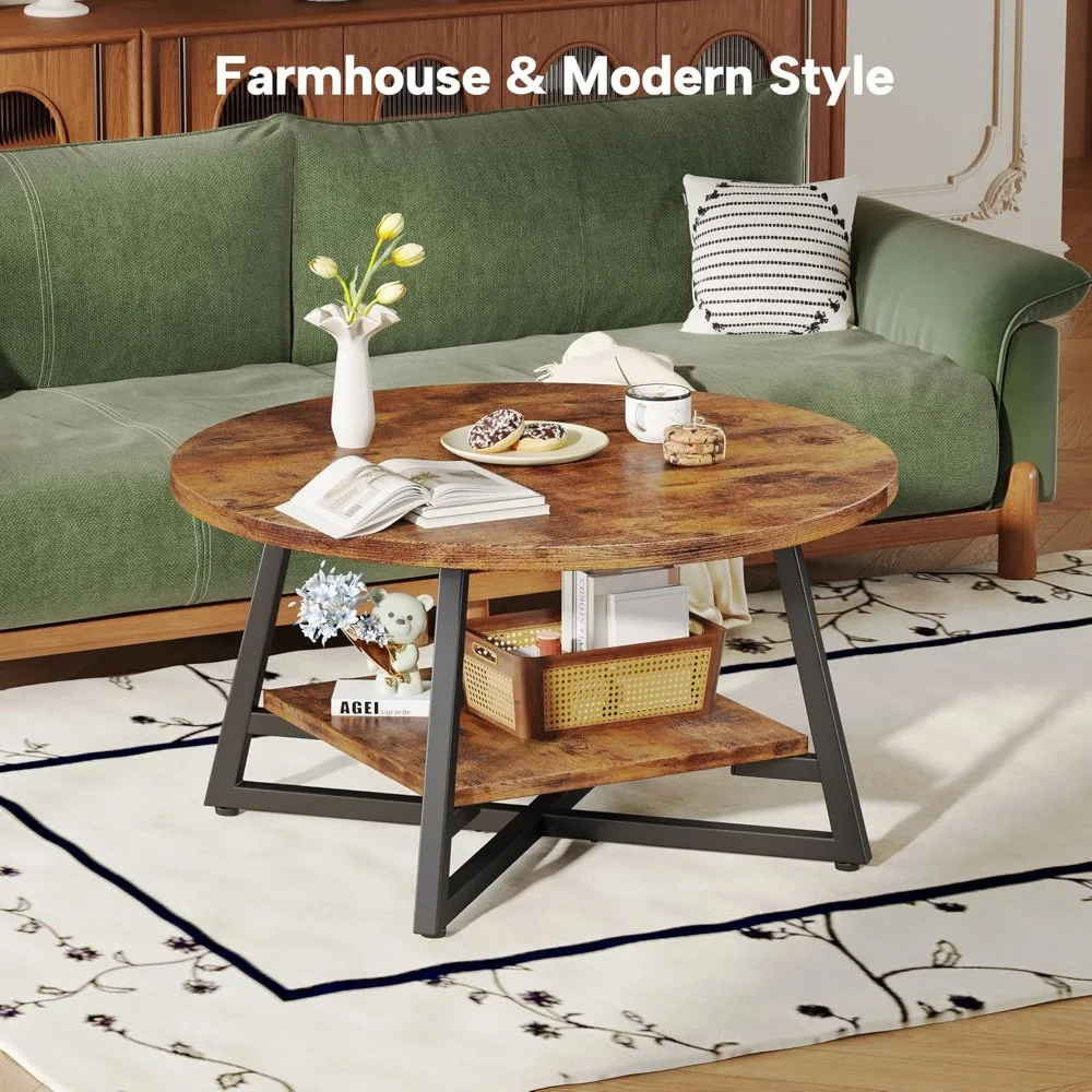 Журнальный столик, небольшой круглый журнальный столик с местом для хранения вещей, современный деревянный круглый центральный стол для гостиной, домашнего офиса, маленький S