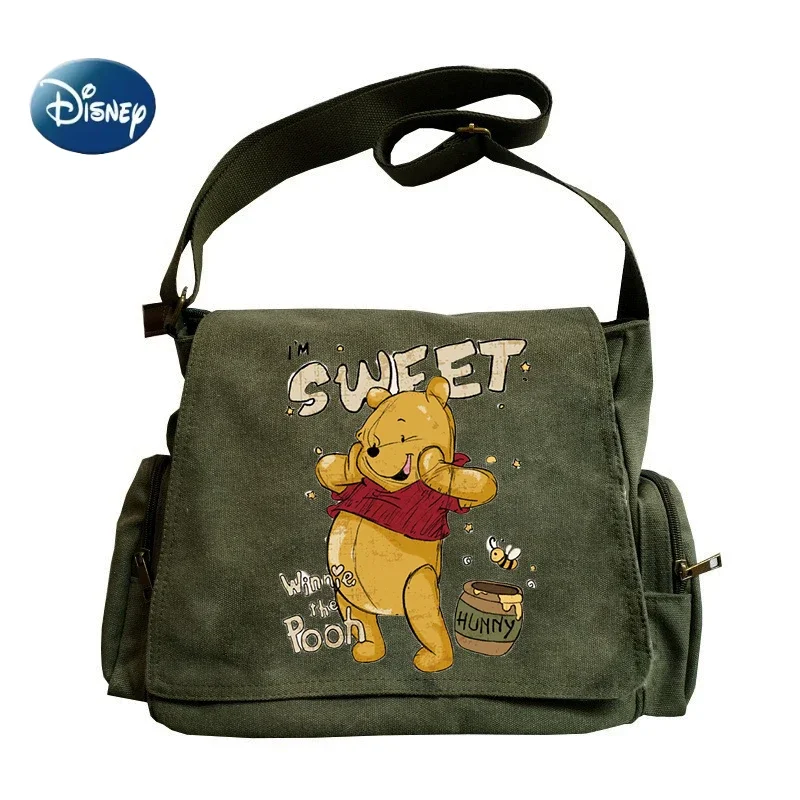 

Vintage Disney Women's Shoulder Bag Large Capacity Winnie the Pooh Printed Canvas Crossbody Bag Messenger Laptop Bag