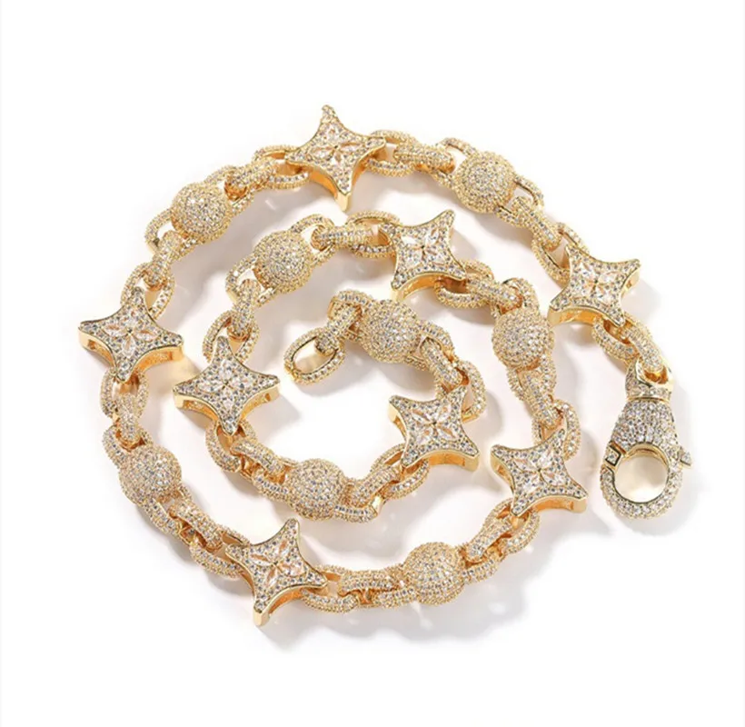 

Изысканная серебряная квадратная цепочка из бисера со звездой в стиле хип-хоп, легкое роскошное модное мужское ожерелье с инкрустацией медным цирконом