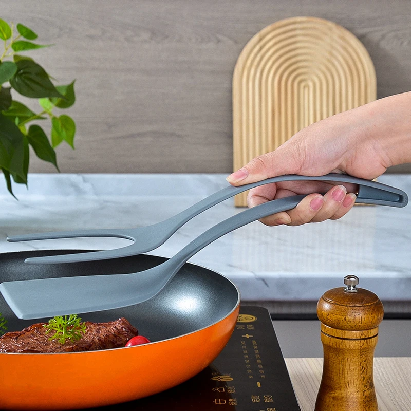Pinzas abatibles de agarre de nailon 2 en 1, espátula de huevo, pinzas para carne, pinzas para tortitas, accesorios de cocina, herramientas de cocina